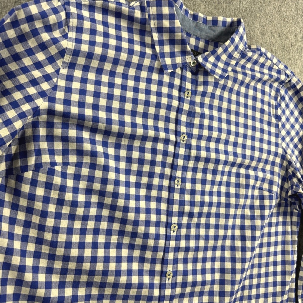 Talbots Women Gingham Button Down Shirt XL Blue White Cotton Long Sleeve Regular